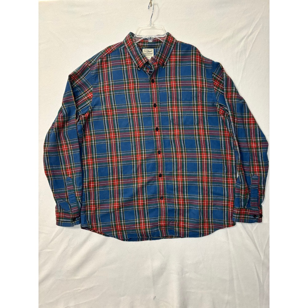 LL Bean Mens Flannel Shirt Large Blue Red Plaid‎ Traditional Fit Cotton 228061 - Picture 2 of 4